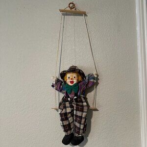 Vintage Clown on a Swing Marionette Doll